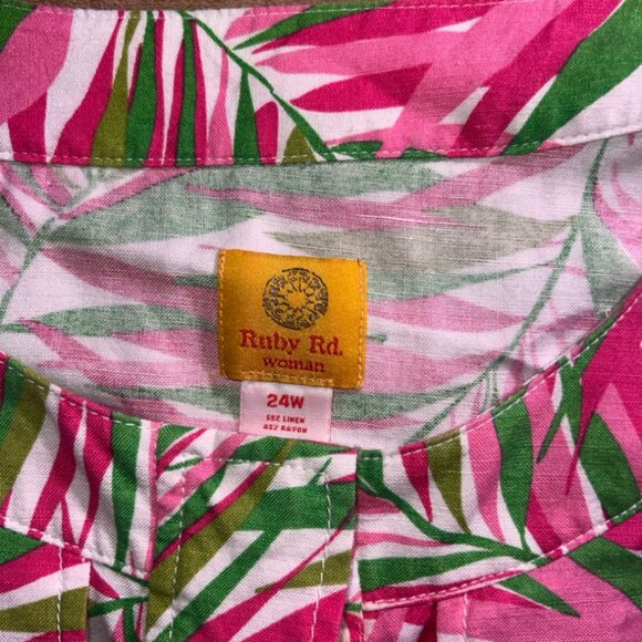 Ruby Rd Women 24 Pink Green Tropical Long Sleeve Roll Tab Drawstring Blazer (V)‎ - Picture 4 of 9